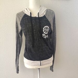 PINK Victoria's Secret Black and Gray Zip-Up Hoodie Size XS